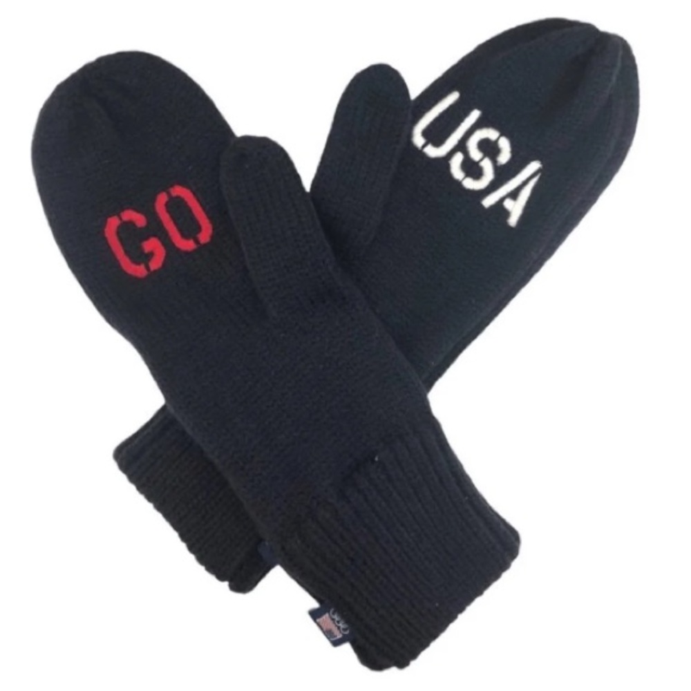 Unisex. “GO USA” Navy blue knit Mittens
